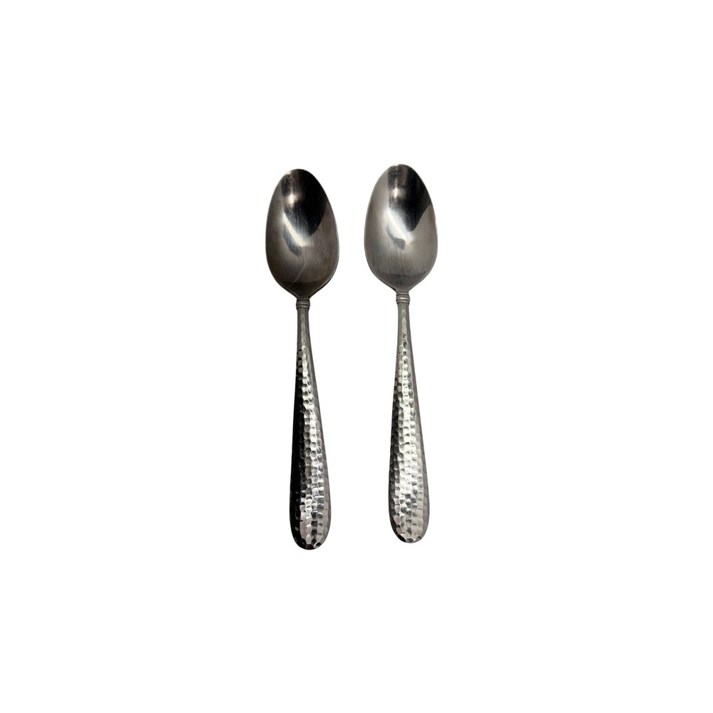 Gourmet Settings Treble Clef Hammered Stainless Steel Oval Soup Spoons Set of 2